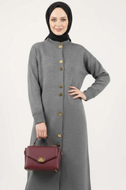 Alternative view of Metal Gold Button Long Knit Cardigan Smoke