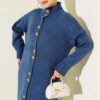 Metal Gold Button Long Knit Cardigan Indigo – Image 2