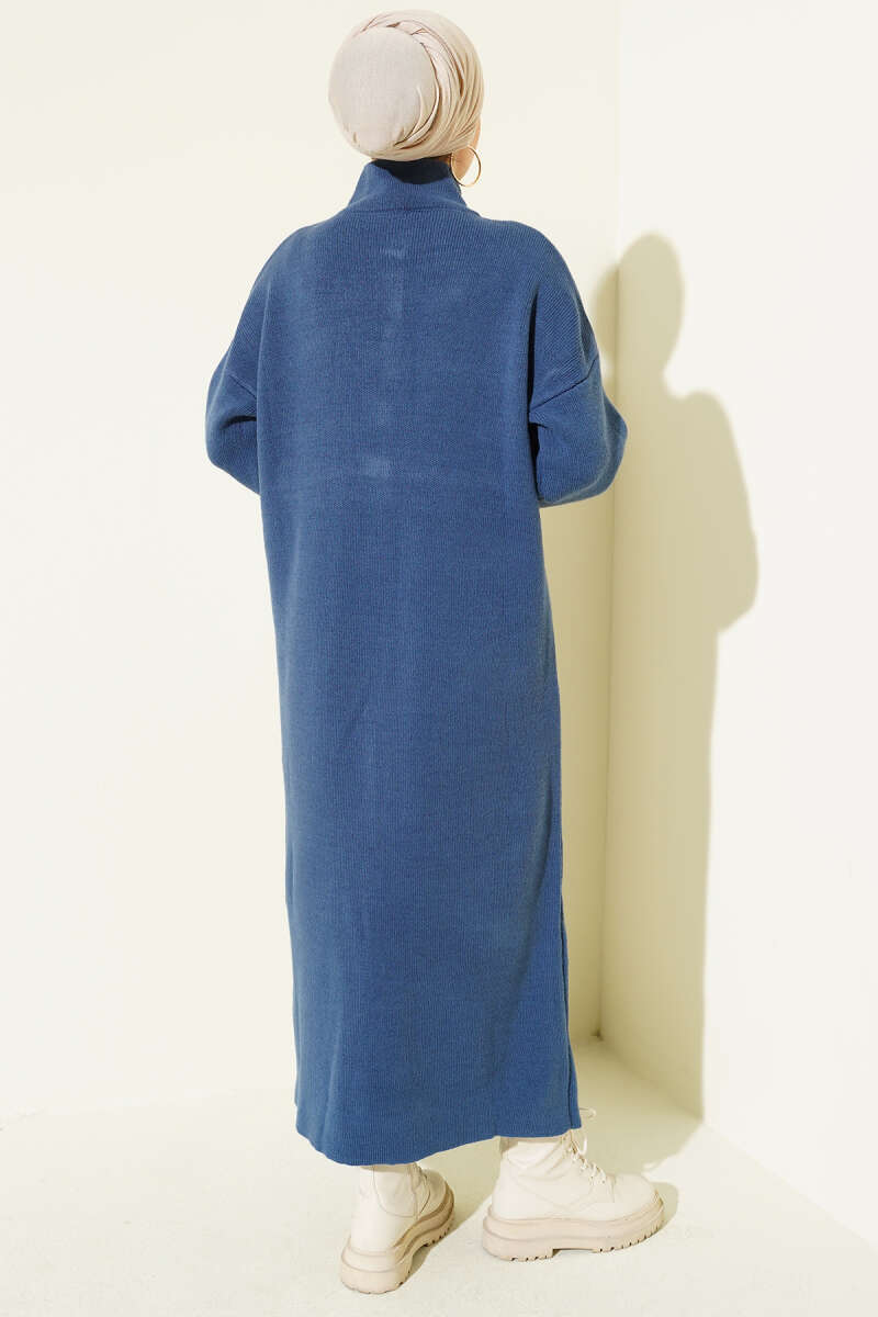 Metal Gold Button Long Knit Cardigan Indigo – Image 3