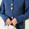 Metal Gold Button Long Knit Cardigan Indigo – Image 4