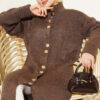Metal Gold Button Long Knit Cardigan Brown – Image 2