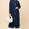 Metal Gold Button Long Knit Cardigan Navy Blue