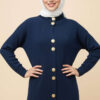 Metal Gold Button Long Knit Cardigan Navy Blue - Afbeelding 2