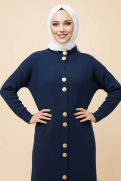 Alternative view of Metal Gold Button Long Knit Cardigan Navy Blue
