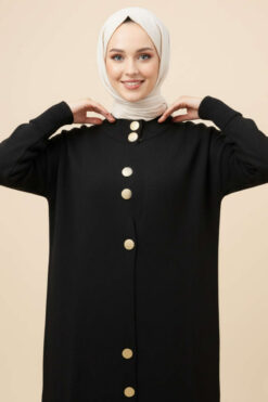 Alternative view of Metal Gold Button Long Knit Cardigan Black