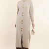Metal Gold Button Long Knit Cardigan Stone