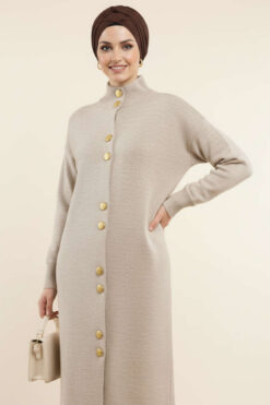 Alternative view of Metal Gold Button Long Knit Cardigan Stone