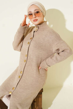 Alternative view of Metal Gold Button Long Knit Cardigan Mink