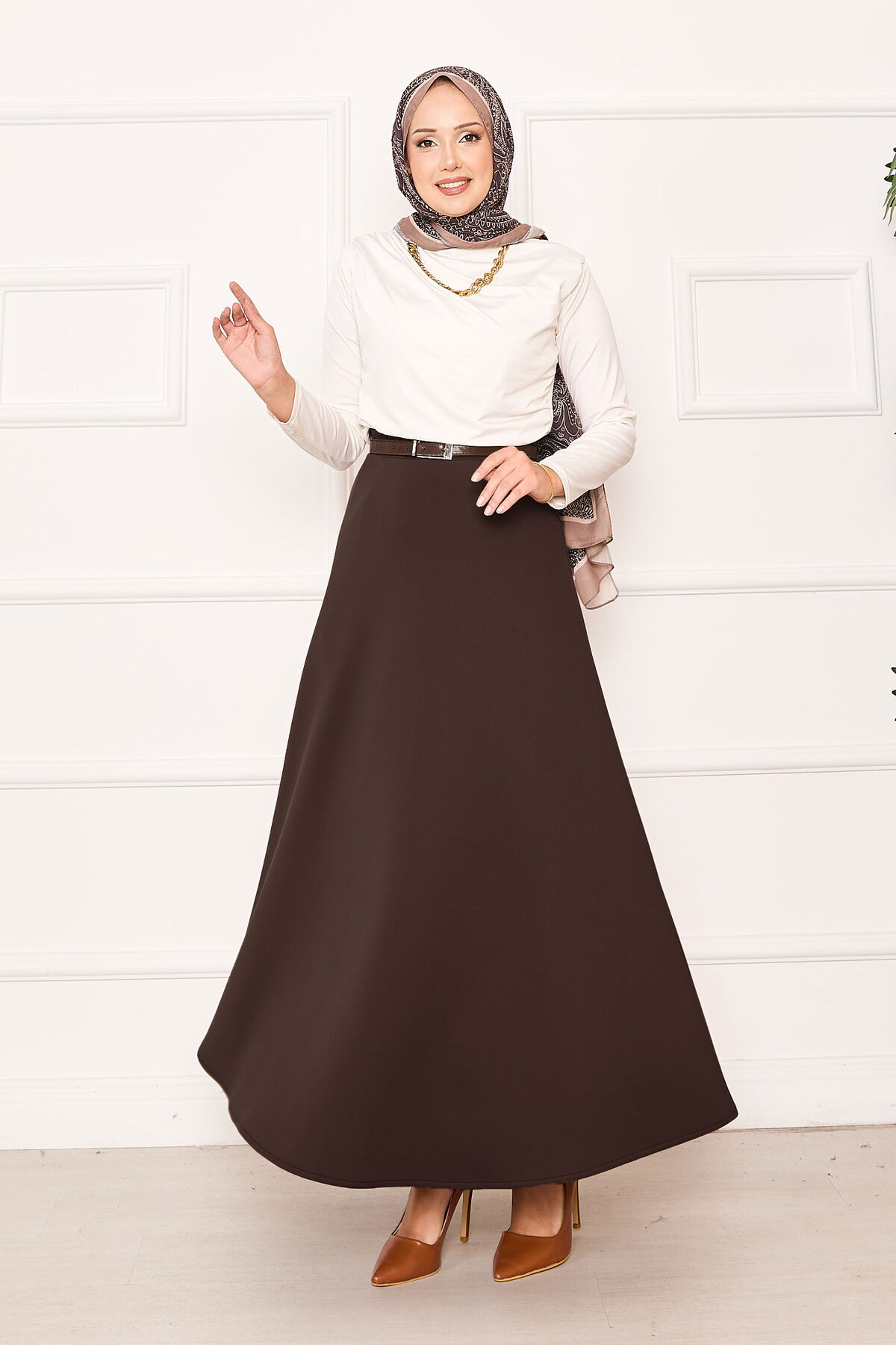Mevlana Scuba Modest Hem Edge Skirt Brown
