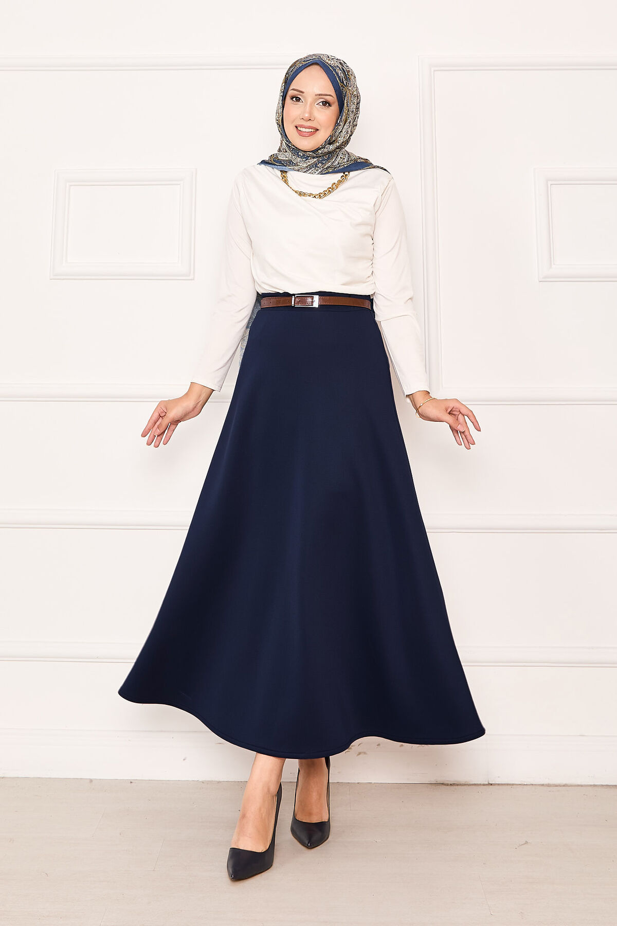 Mevlana Scuba Modest Hem Edge Skirt Navy Blue
