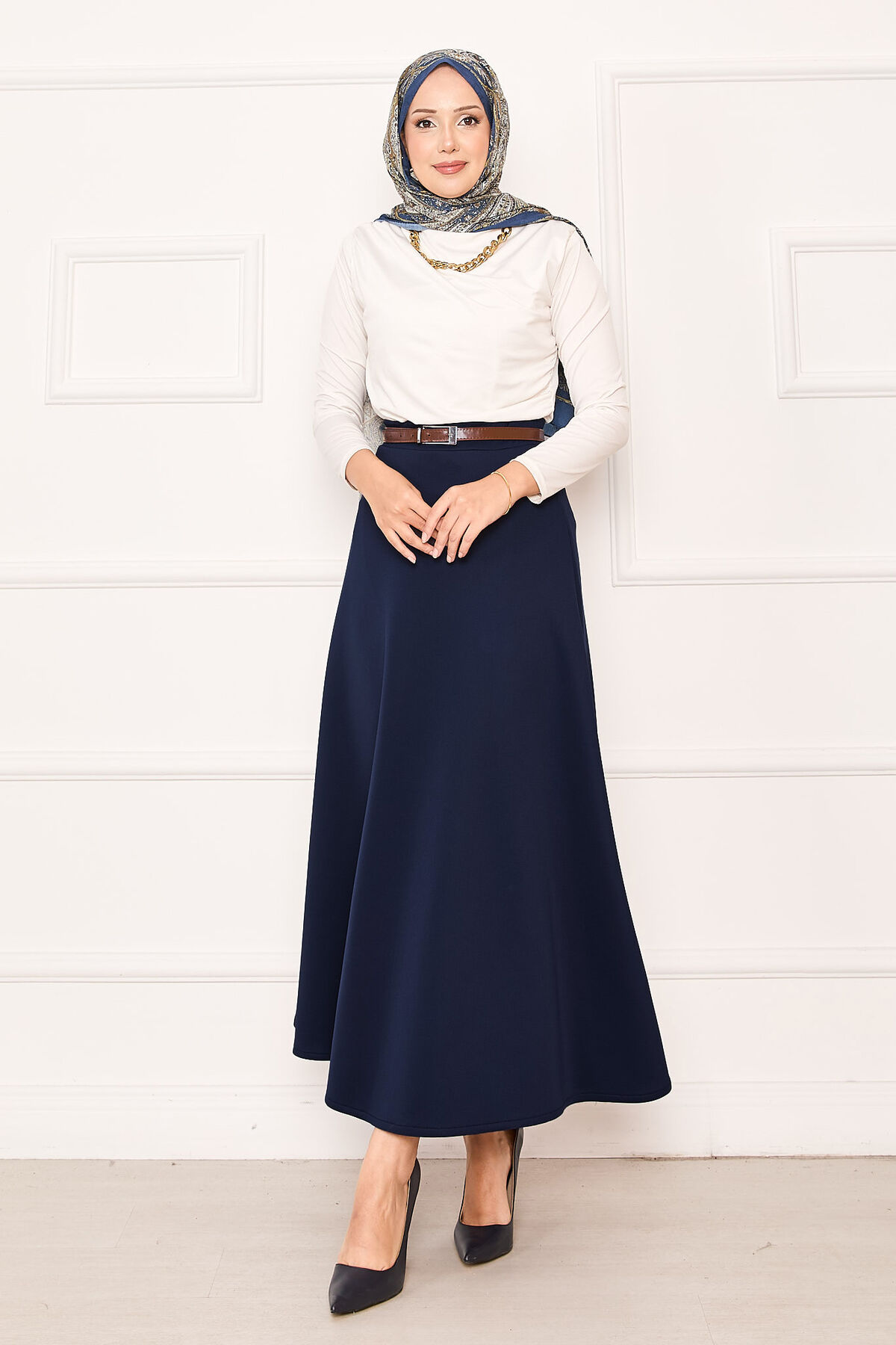 Mevlana Scuba Modest Hem Edge Skirt Navy Blue - Imagen 3