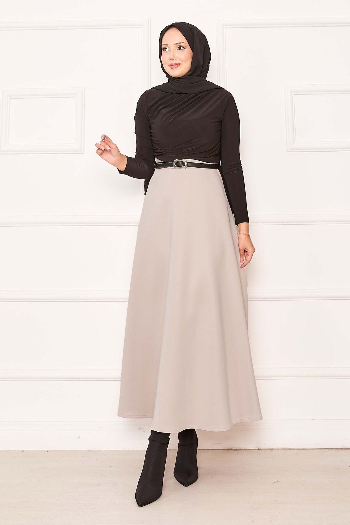 Mevlana Scuba Modest Hem Edge Skirt Stone