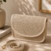 Magnetic Block Straw Bag Beige