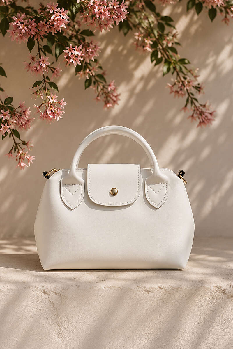 Magnetic Mini Women's Handbag with Decorative Accents White