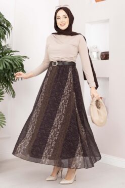 Floral Print Chiffon Mini Skirt with Belt Brown