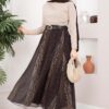⁦Floral Print Chiffon Mini Skirt with Belt Brown⁩ - الصورة ⁦3⁩