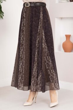 Alternative view of Floral Print Chiffon Mini Skirt with Belt Brown