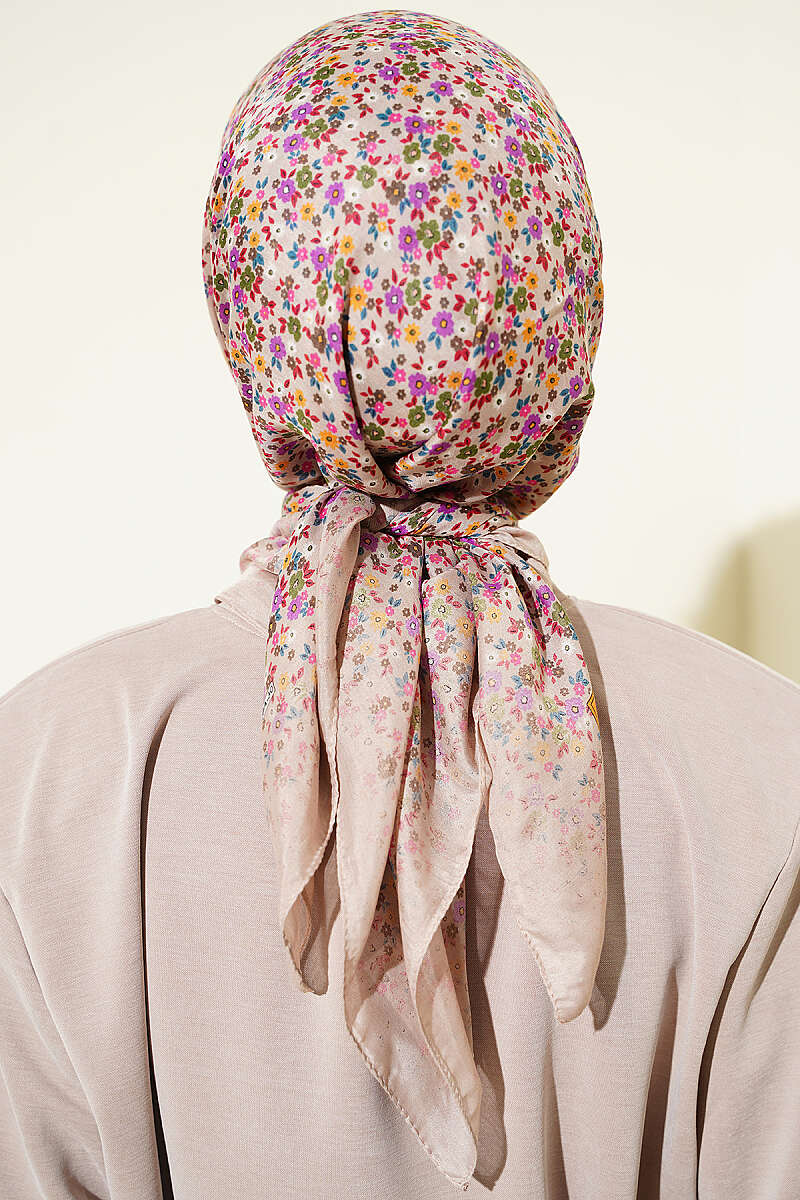 Mini Floral Detailed Scarf Sand Beige - immagine 3