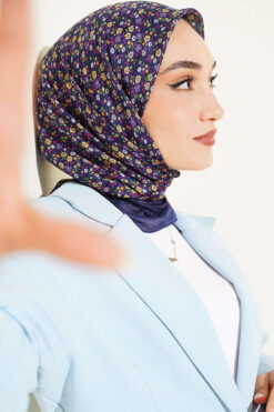 Alternative view of Mini Floral Detailed Scarf Navy Blue