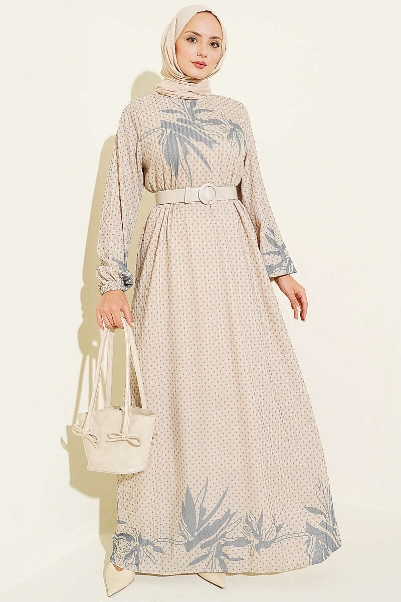 Mini Polka Dot Patterned Dress Sand Beige