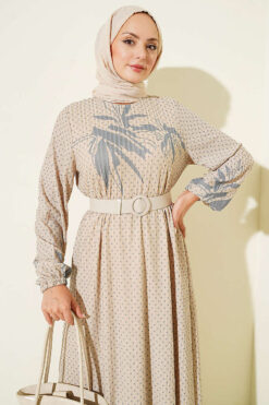 Alternative view of Mini Polka Dot Patterned Dress Sand Beige