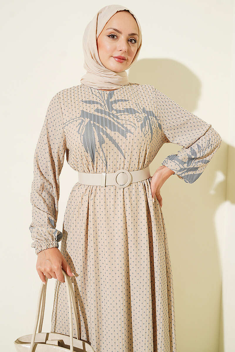 Mini Polka Dot Patterned Dress Sand Beige – Image 2