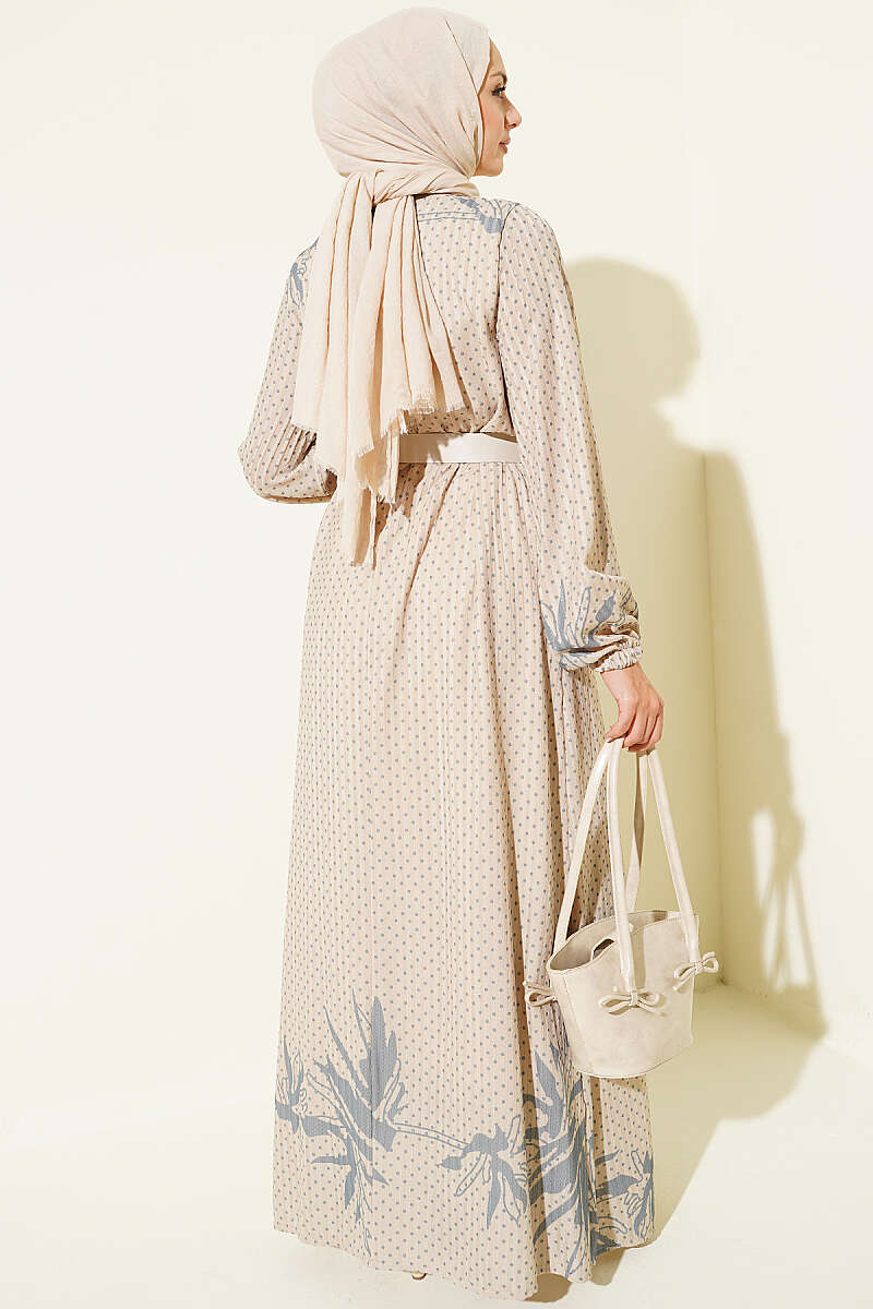 Mini Polka Dot Patterned Dress Sand Beige – Image 3