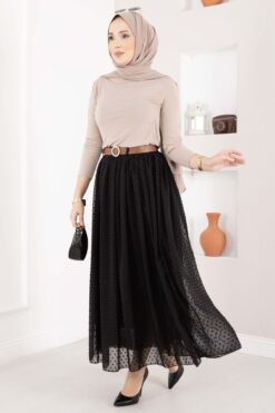 Mini Polka Dot Belted Tulle Skirt Black
