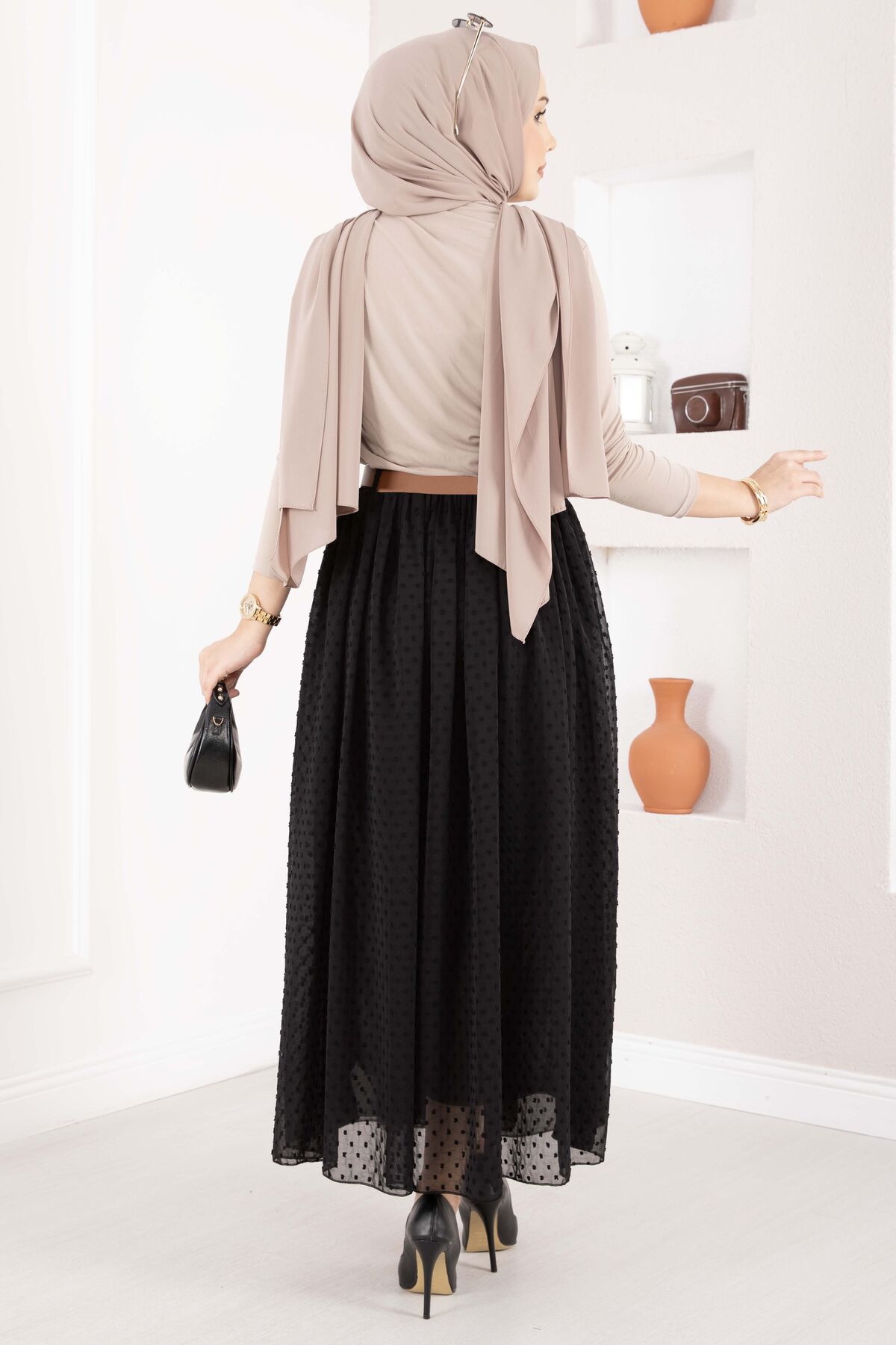 Mini Polka Dot Belted Tulle Skirt Black - الصورة 5