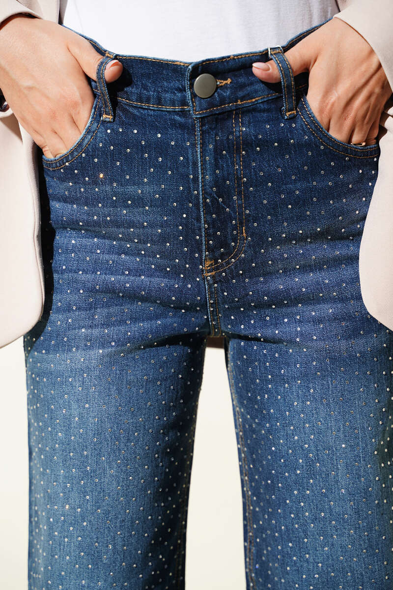 Striped Embellished Cut-Off Hem Trousers Navy Blue - Afbeelding 4