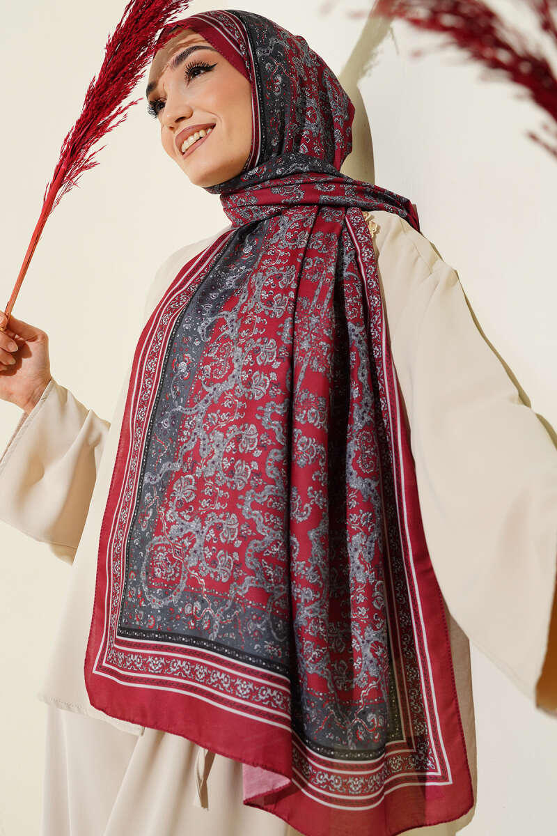 Soft Floral Motif Shawl Burgundy