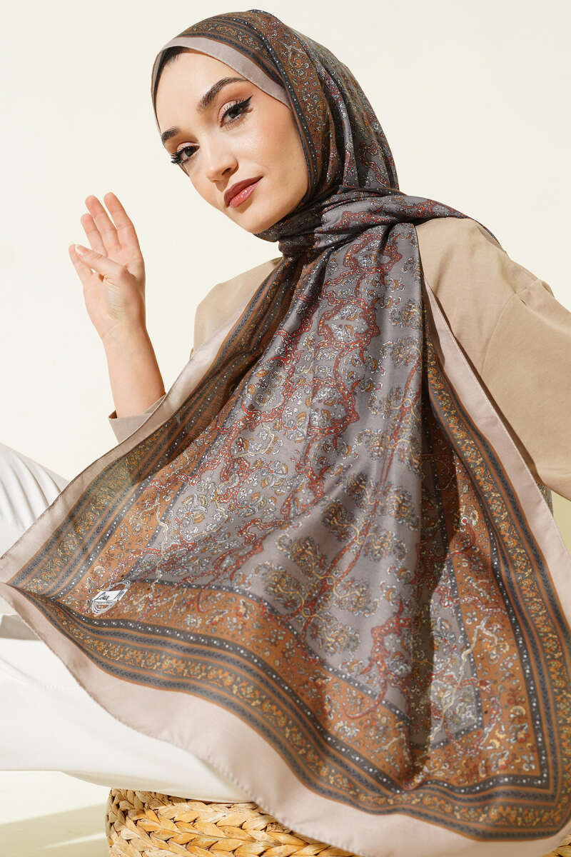 Soft Floral Motif Shawl Sand Beige