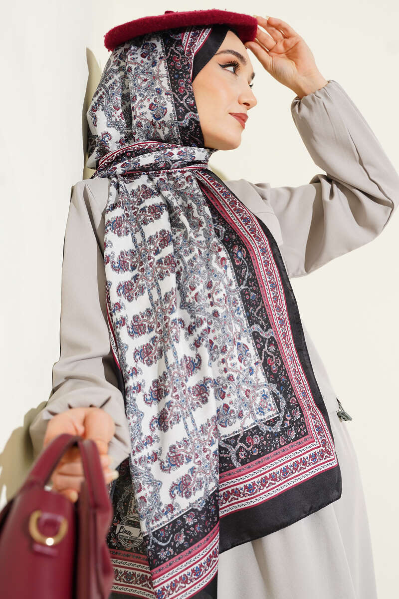 Soft Floral Motif Shawl Black