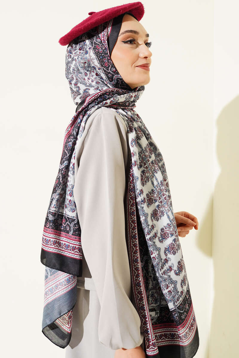 Soft Floral Motif Shawl Black - immagine 3