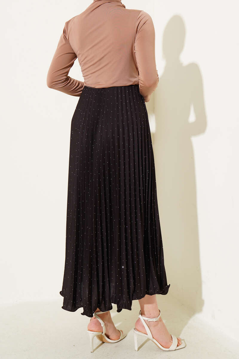 Mini Stone-Embellished Pleated Skirt Dark Brown - Image 3