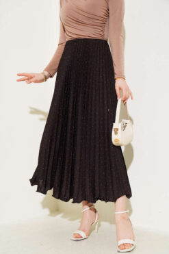 Mini Stone-Embellished Pleated Skirt Dark Brown