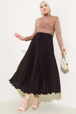 Alternative view of Mini Stone-Embellished Pleated Skirt Dark Brown