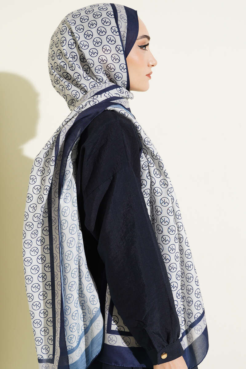 MK Pattern Liva Modal Scarf Navy Blue - الصورة 3