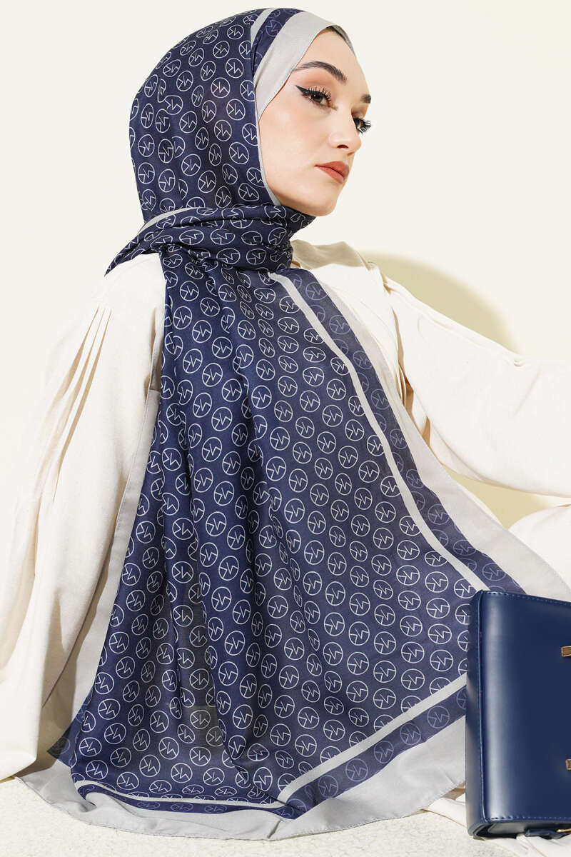 MK Pattern Liva Modal Scarf Navy Blue