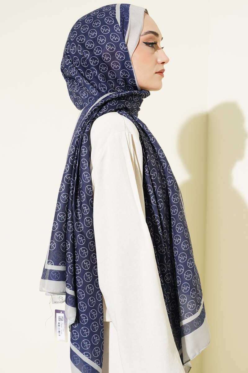 MK Pattern Liva Modal Scarf Navy Blue - Image 3