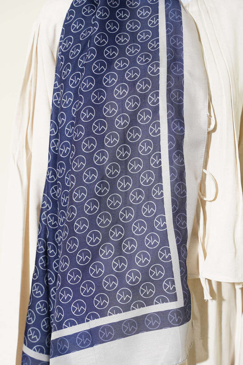 MK Pattern Liva Modal Scarf Navy Blue - Image 4