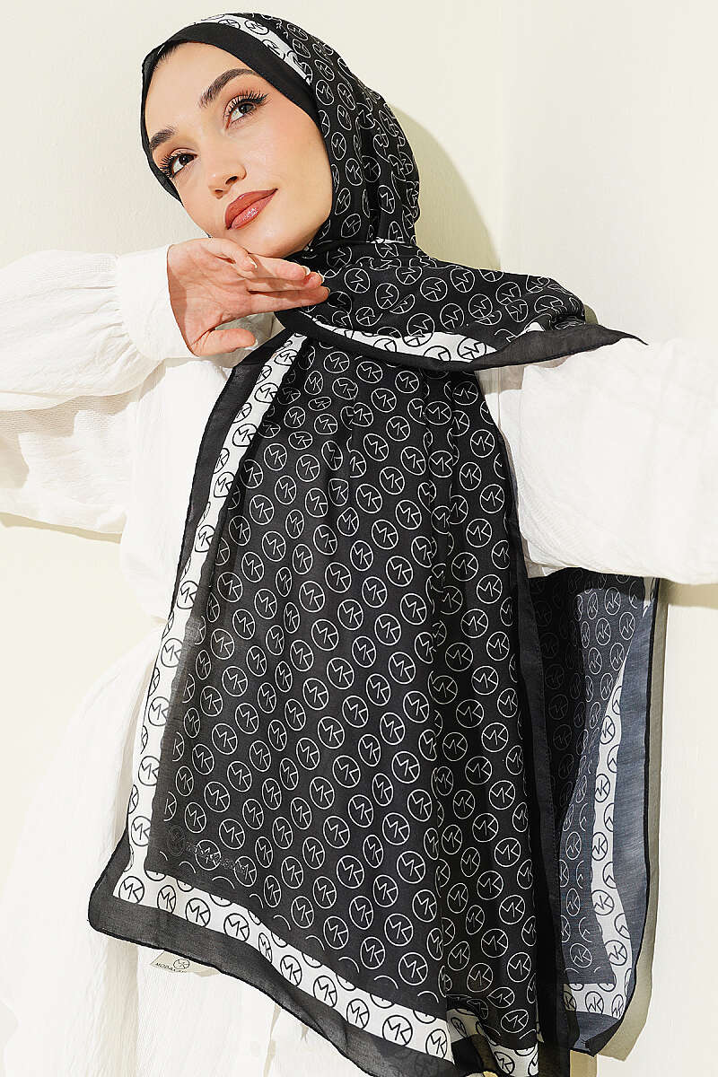 MK Pattern Liva Modal Scarf Black - Imagen 2