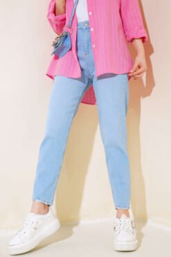 Alternative view of Mom Friend Straight Leg Jeans Ice Blue