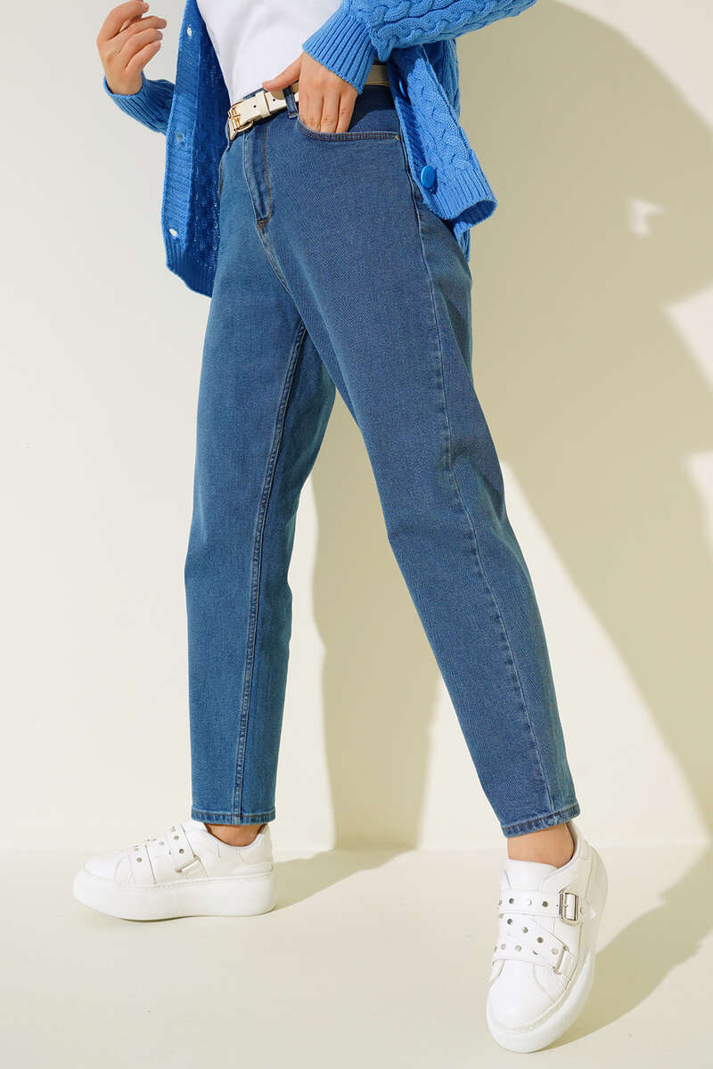 Mom Friend Straight Leg Jeans Denim Blue – Image 2