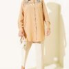 Embroidered Detail Linen Shirt Beige - immagine 2
