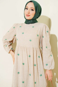 Alternative view of Embroidered Detail Flared Dress Sand Beige