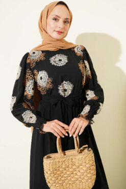 Alternative view of Embroidered Front Detail Dress with Ankle Lace Trim Camel