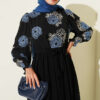 Embroidered Front Detail Dress with Ankle Lace Trim Blue - Image 2