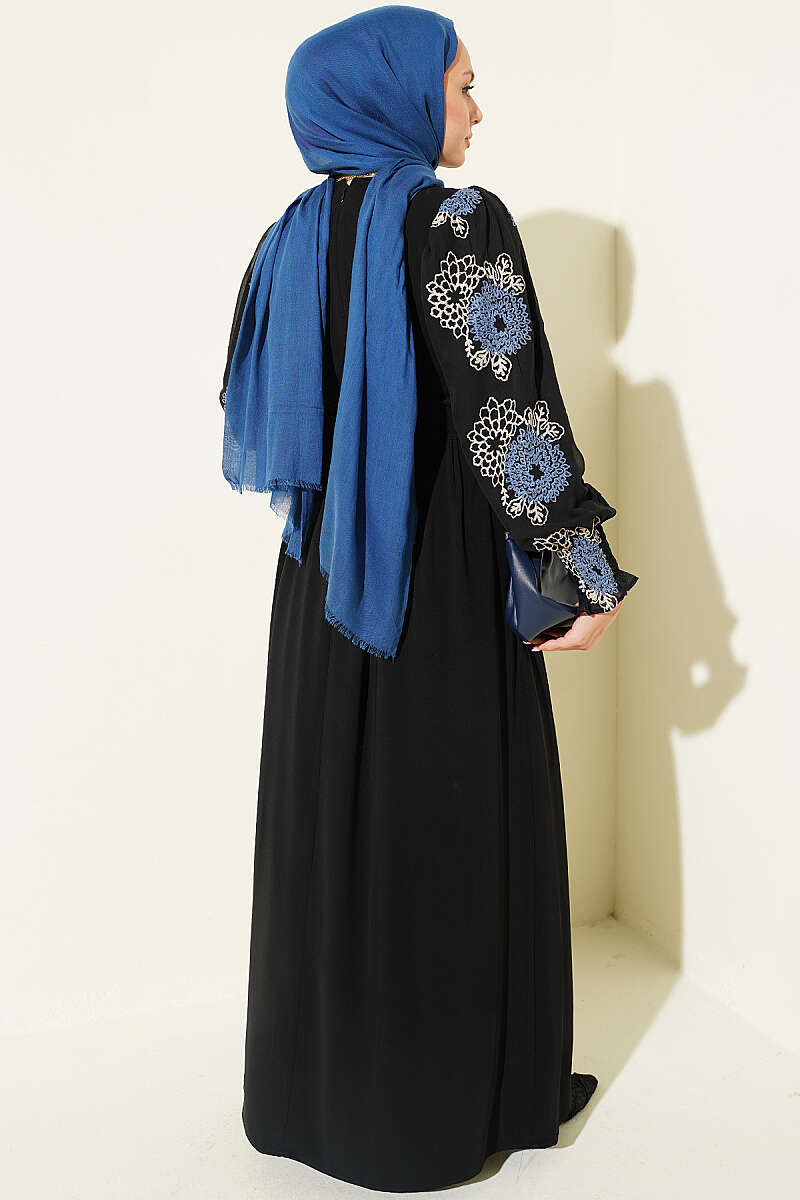 Embroidered Front Detail Dress with Ankle Lace Trim Blue - Image 3