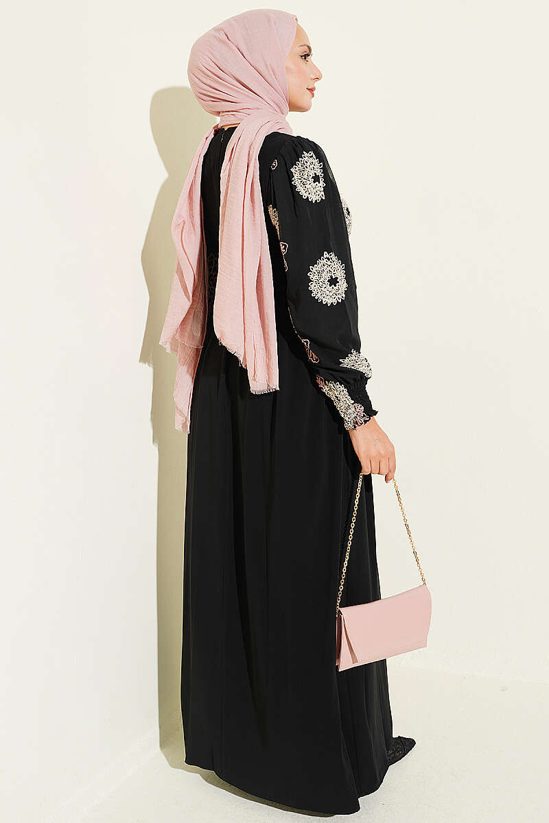Embroidered Front Detail Dress with Ankle Lace Trim Powder Pink - Image 3